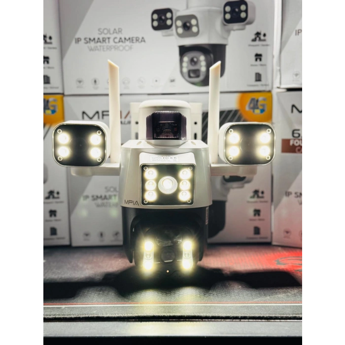 MPIA Aurora 3 Kameralı 4G 6MP 4K Sim Kart Hediye Güneş Panel 4 Lens Solar 12000mAH Alarmlı Mikrofon 360 PTZ Türkçe Uygulama Güvenlik Kamera