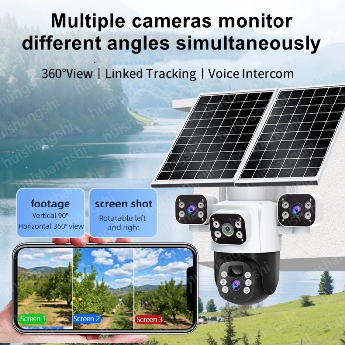 MPIA Aurora 3 Kameralı 4G 6MP 4K Sim Kart Hediye Güneş Panel 4 Lens Solar 12000mAH Alarmlı Mikrofon 360 PTZ Türkçe Uygulama Güvenlik Kamera