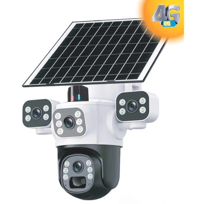 MPIA Aurora 3 Kameralı 4G 6MP 4K Sim Kart Hediye Güneş Panel 4 Lens Solar 12000mAH Alarmlı Mikrofon 360 PTZ Türkçe Uygulama Güvenlik Kamera