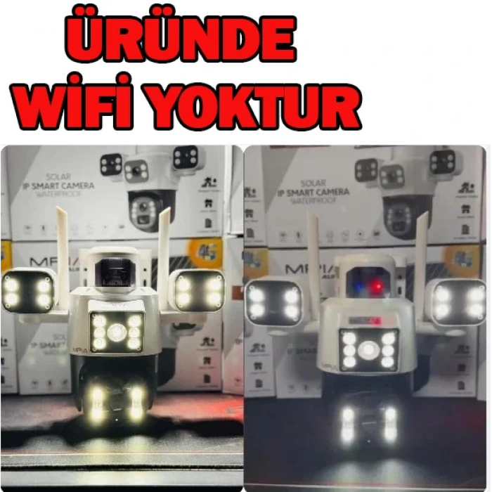 MPIA Aurora 3 Kameralı 4G 6MP 4K Sim Kart Hediyeli Güneş Panel 4 Lens Solar 12000mAH Alarmlı Mikrofon 360 PTZ Türkçe Uygulama Güvenlik Kamera