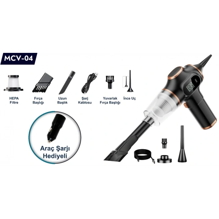 MPIA MCV-04 10000pa 120W 7200RPM USB / TYPE-C Araç Süpürgesi