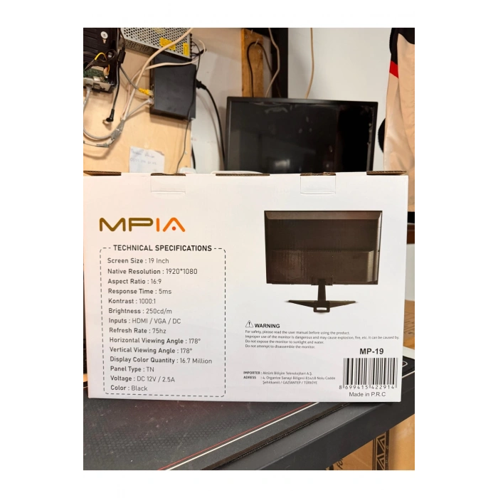 MPIA MP-19 19 inç FullHD 5MS HDMI VGA LED 75Hz Monitör