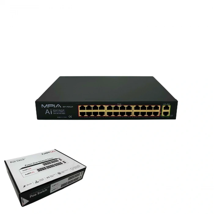 MPIA MP-POE24 360W 10/100 /1000 Mbps 24 Port Metal Kasa Poe Switch
