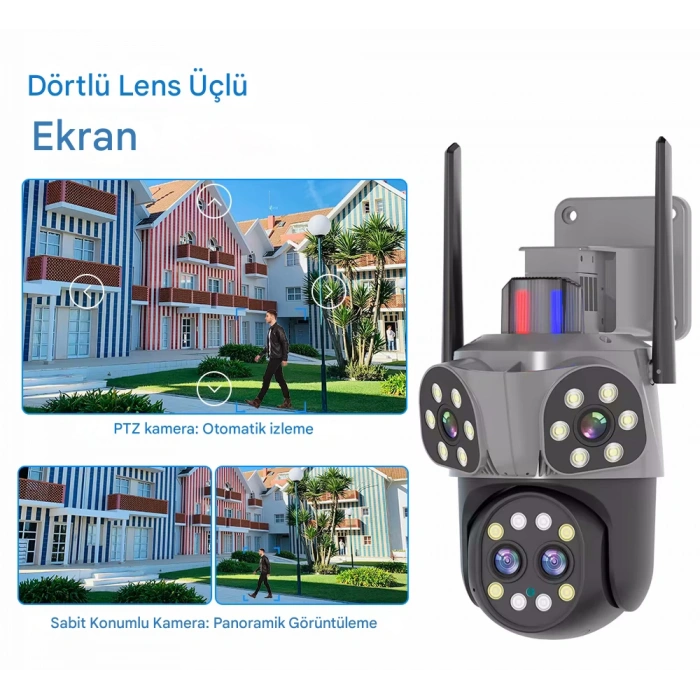 Mpia Orino 4 Lens 10X Zoom 8MP 360° Görüş Hareketli Waterproof Gece Görüş Sesli Görüşme Akıllı Kamera