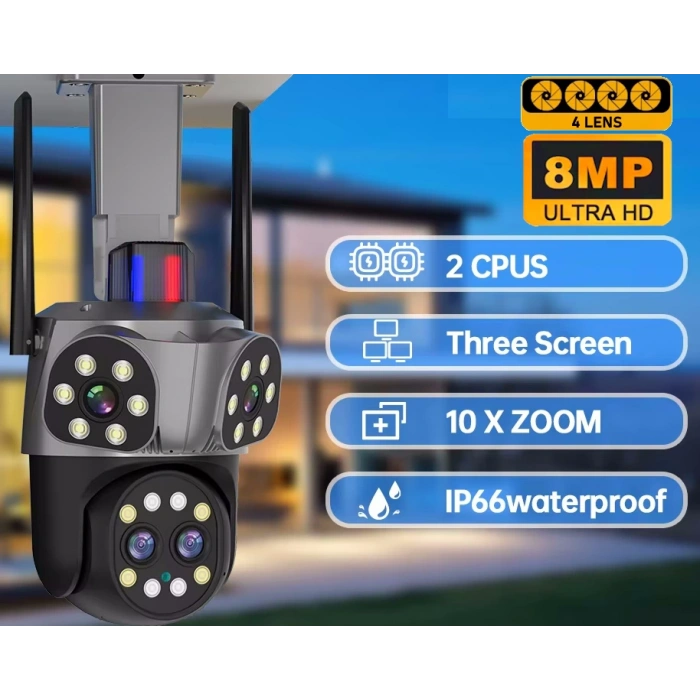 Mpia Orino 4 Lens 10X Zoom 8MP 360° Görüş Hareketli Waterproof Gece Görüş Sesli Görüşme Akıllı Kamera