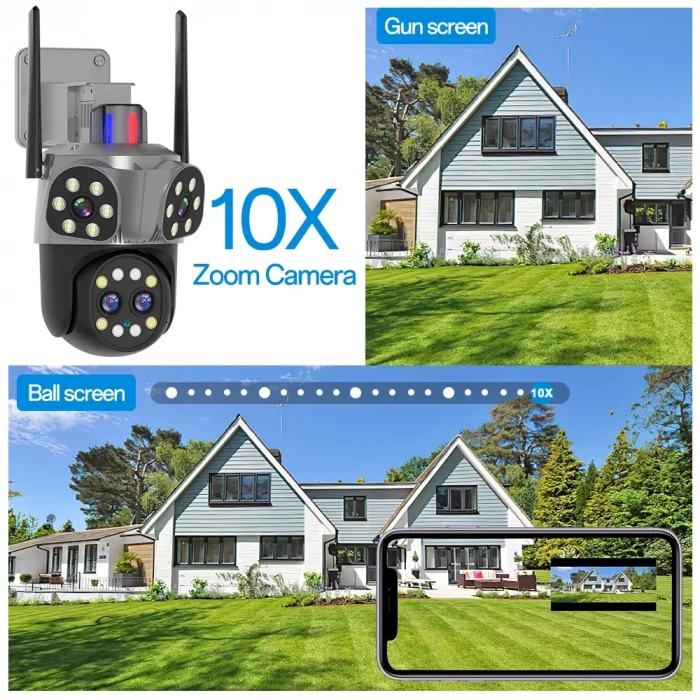 Mpia Orino 4 Lens 10X Zoom 8MP 360° Görüş Hareketli Waterproof Gece Görüş Sesli Görüşme Akıllı Kamera