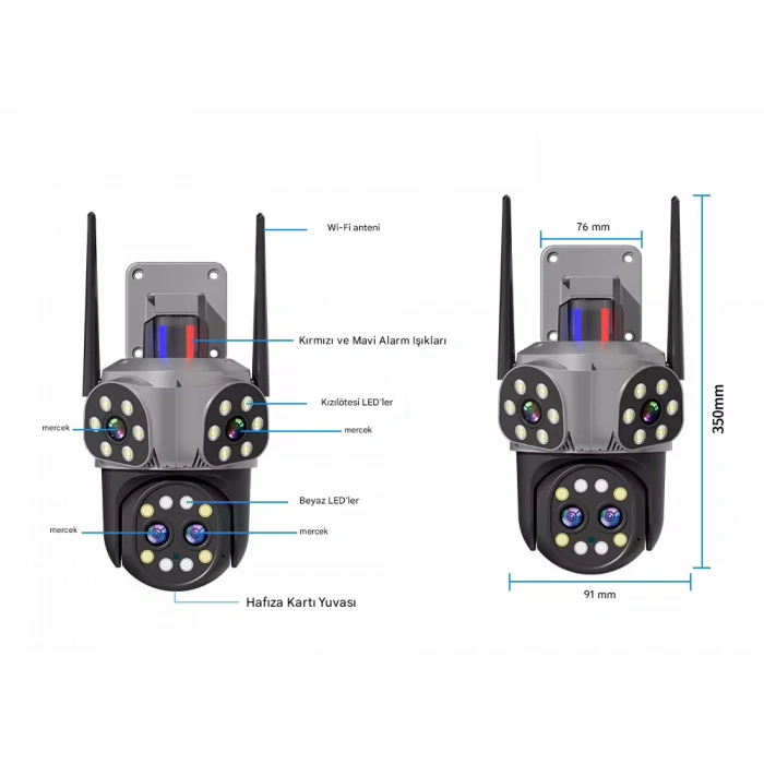 Mpia Orino 4 Lens 10X Zoom 8MP 360° Görüş Hareketli Waterproof Gece Görüş Sesli Görüşme Akıllı Kamera