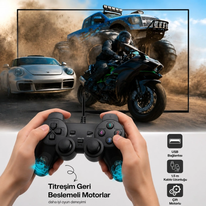 Platoon PL-2596 PC Uyumlu Titreşimli Joystick Oyun Kolu Gamepad