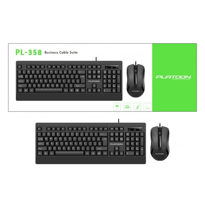 Platoon PL-358 Business Türkçe Siyah Q Kablolu Klavye ve Mouse Set