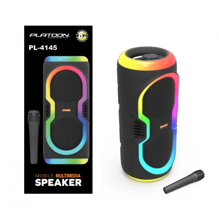 Platoon PL-4145 BT USB SD AUX 16 İNÇ Mikrofonlu Anfi Yüksek SES Taşınabilir RGB Işıklı Hoparlör