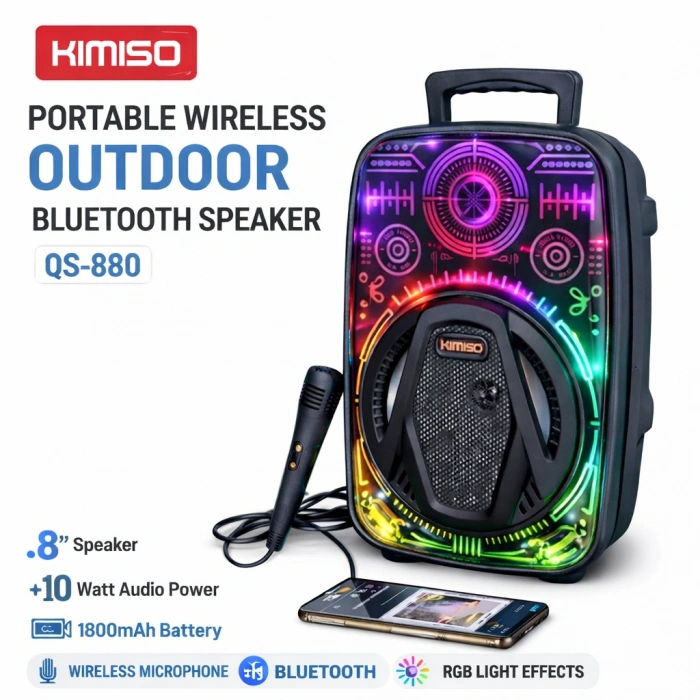 Platoon PL-4657 BT USB SD AUX 8 İNÇ Mikrofonlu Anfi Yüksek SES Taşınabilir RGB Işıklı Hoparlör