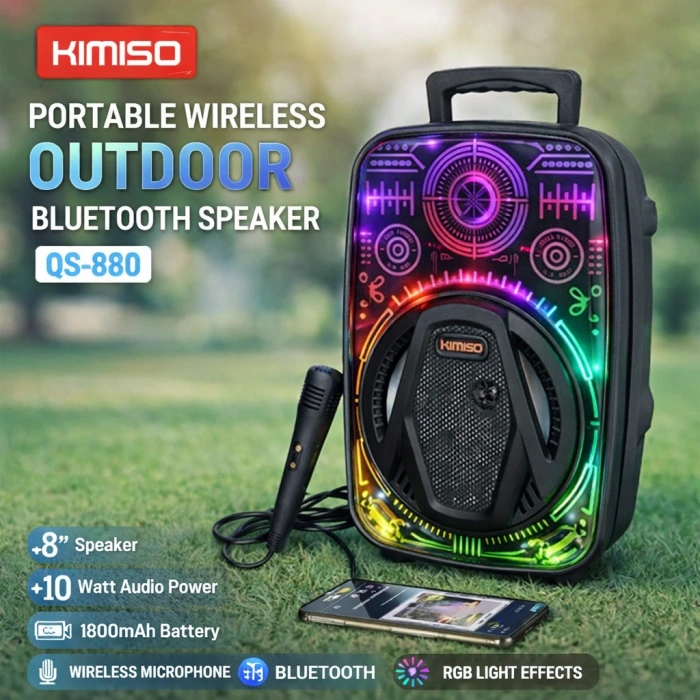 Platoon PL-4657 BT USB SD AUX 8 İNÇ Mikrofonlu Anfi Yüksek SES Taşınabilir RGB Işıklı Hoparlör