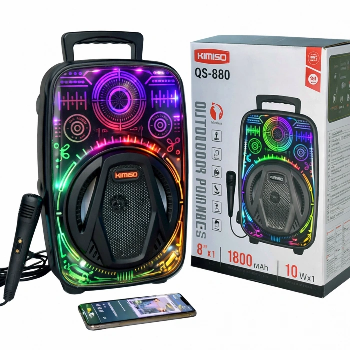 Platoon PL-4657 BT USB SD AUX 8 İNÇ Mikrofonlu Anfi Yüksek SES Taşınabilir RGB Işıklı Hoparlör