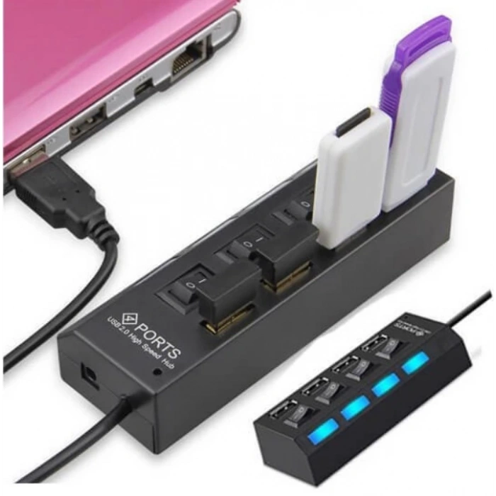 Platoon PL-5714 4 Port Usb 2.0 Çoklayıcı Hub Anahtarlı Işıklı On Off Düğmeli
