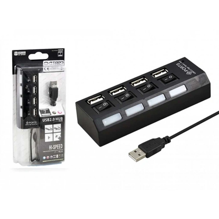 Platoon PL-5714 4 Port Usb 2.0 Çoklayıcı Hub Anahtarlı Işıklı On Off Düğmeli