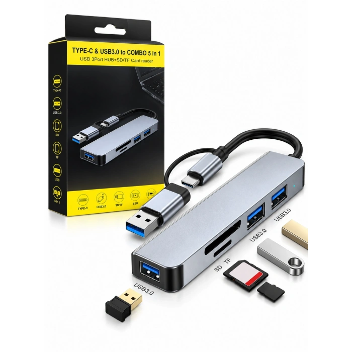 PLATOON PL-5720 Type-C & USB 3.0 5-in-1 Çoklayıcı Hub – USB Hub, SD/TF Kart Okuyucu Adaptör