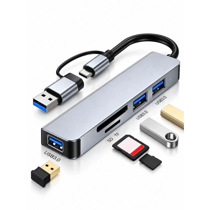 PLATOON PL-5720 Type-C & USB 3.0 5-in-1 Çoklayıcı Hub – USB Hub, SD/TF Kart Okuyucu Adaptör