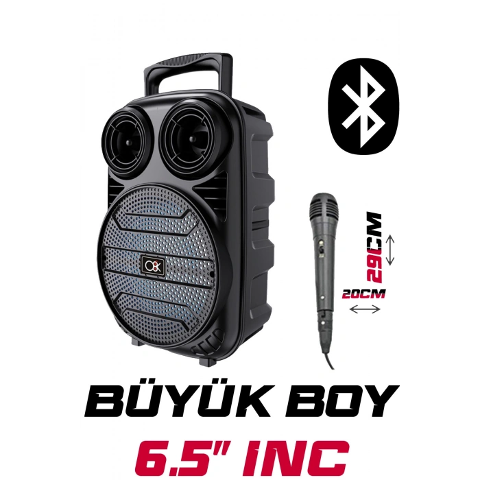 Platoon PL-612 BT USB SD AUX 6.5 İNÇ Mikrofonlu Anfi Yüksek SES Taşınabilir RGB Işıklı Hoparlör