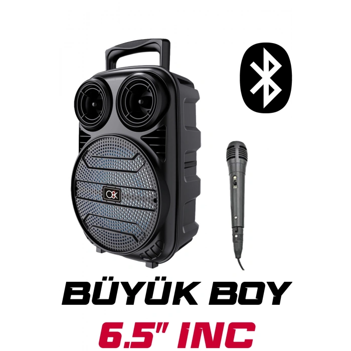 Platoon PL-612 BT USB SD AUX 6.5 İNÇ Mikrofonlu Anfi Yüksek SES Taşınabilir RGB Işıklı Hoparlör