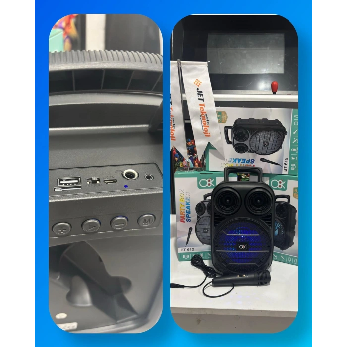 Platoon PL-612 BT USB SD AUX 6.5 İNÇ Mikrofonlu Anfi Yüksek SES Taşınabilir RGB Işıklı Hoparlör