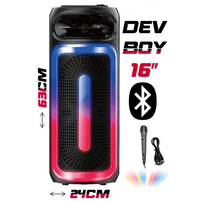 Platoon PL-4127 BT USB SD AUX 16 İNÇ Mikrofonlu Anfi Yüksek SES Taşınabilir RGB Işıklı Hoparlör