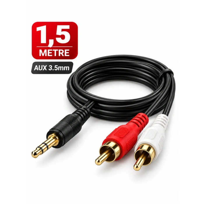 Platoon PL-8581 1.5 Metre RCA AUX 3.5mm Ses Kablosu – Stereo Ses Sistemi Bağlantı Kablosu