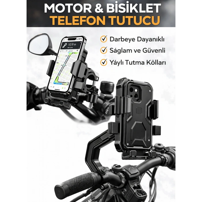 Platoon PL-8638 Ayarlanabilir Motor ve Bisiklet Telefon Tutucu Gidon Uyumlu Sağlam ve Güvenli