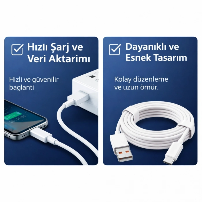Platoon PL-8947 USB – Type-C 3A Şarj ve Veri Aktarım Kablosu