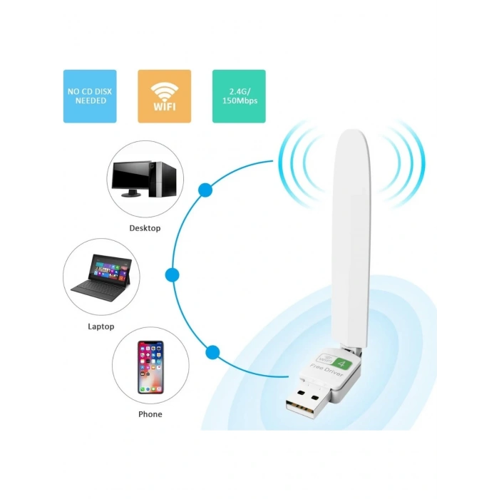Platoon PL-9342 150Mbps Antenli 2Dbi Usb WiFi Kablosuz Alıcı Adaptör WLAN