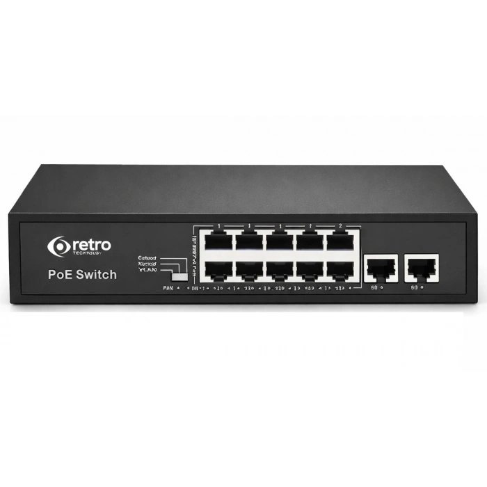 Retro RT-8P2U 8 Port 10/100 Mbps PoE Switch – 2 Uplink 10/100 Mbps