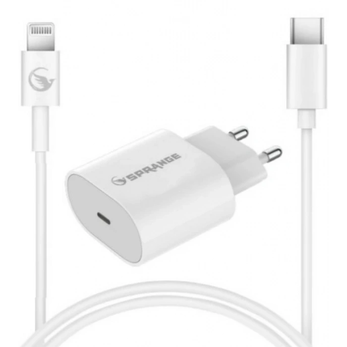 Sprange P-L18 25W Lightning USB-C PD Hızlı Şarj Başlık ve Data Kablosu