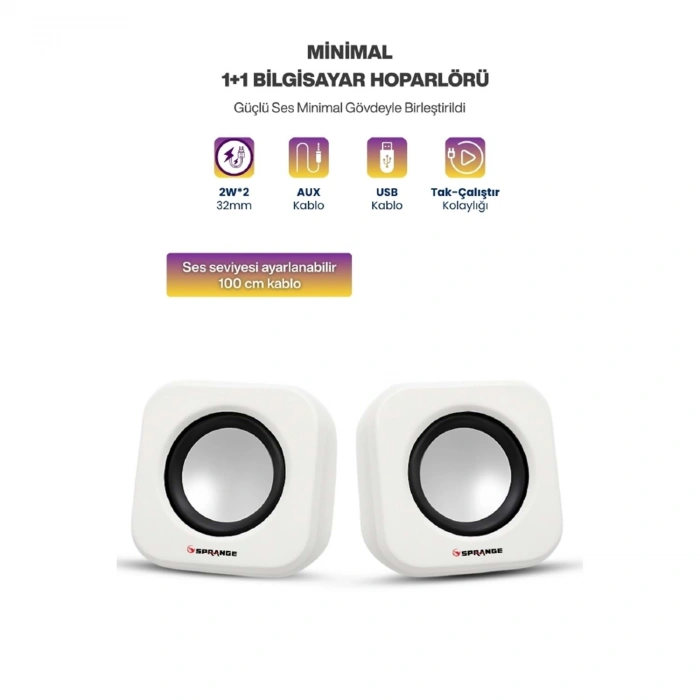 Sprange PN99 Usb PC Hoparlör Subwoofer 2W*2 Ses Sistemi 2.0