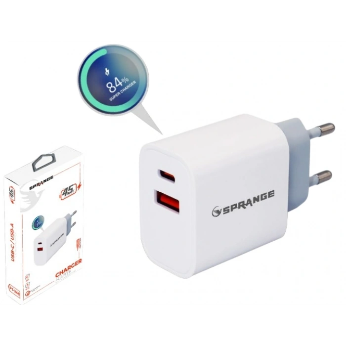 Sprange PT-X45 45W USB-A / USB-C PD Quick 3.0 Hızlı Şarj Başlık