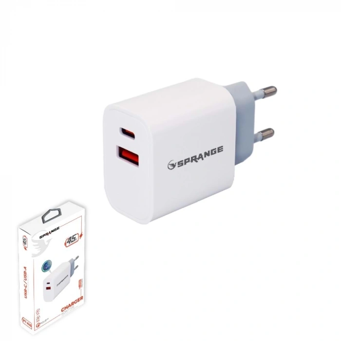 Sprange PT-X45 45W USB-A / USB-C PD Quick 3.0 Hızlı Şarj Başlık
