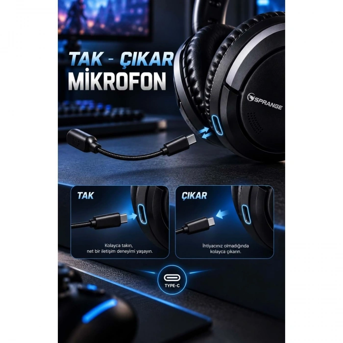 SPRANGE SR-E2 3IN1 Gaming & Karaoke Kablosuz Kulaklık