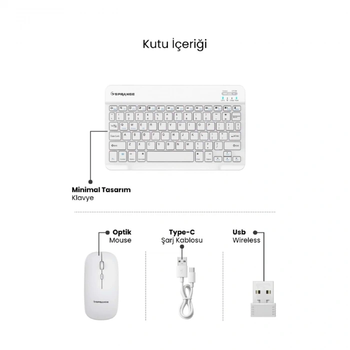 SPRANGE SR-K2 Kablosuz Klavye & Mouse Beyaz