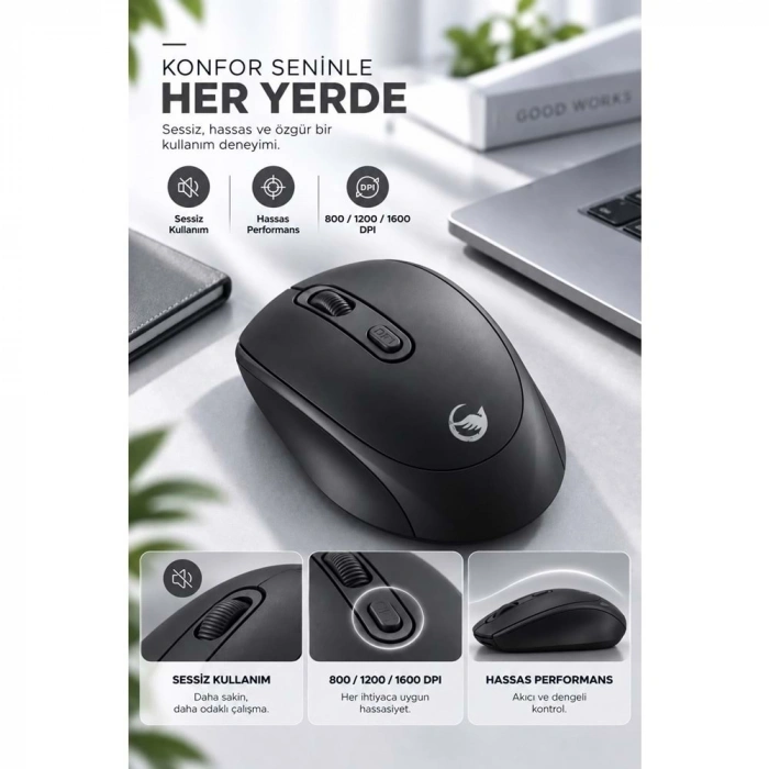 SPRANGE SR-M4 Kablosuz & Bluetooth 5.4 Şarjlı Mouse Siyah