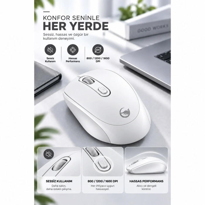 SPRANGE SR-M4 Kablosuz & Bluetooth 5.4 Şarjlı Mouse Beyaz