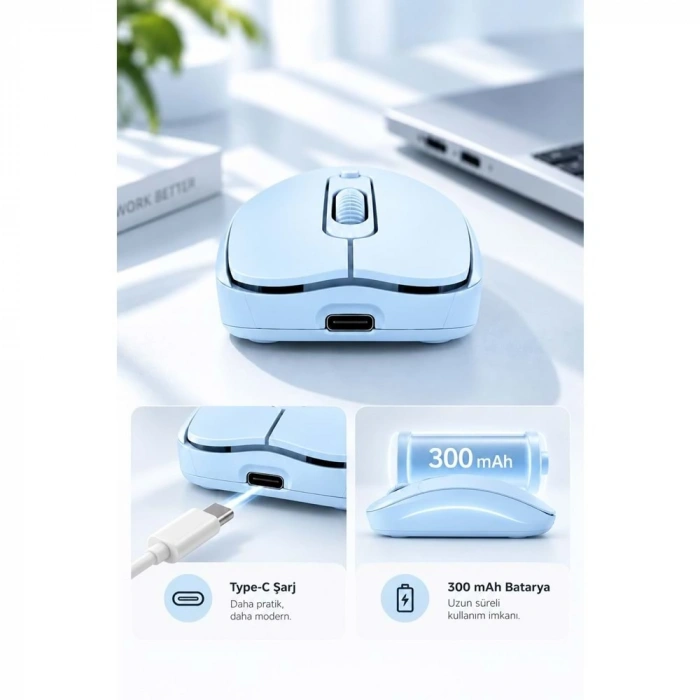 SPRANGE SR-M4 Kablosuz & Bluetooth 5.4 Şarjlı Mouse Mavi