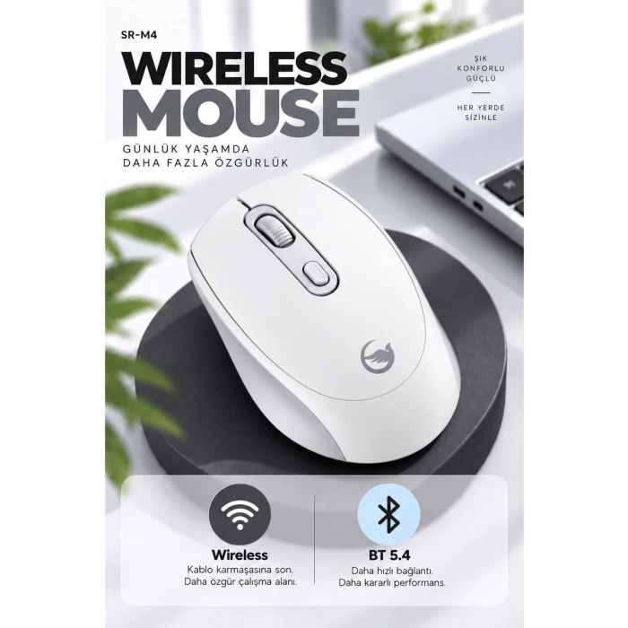 SPRANGE SR-M4 Kablosuz & Bluetooth 5.4 Şarjlı Mouse Beyaz