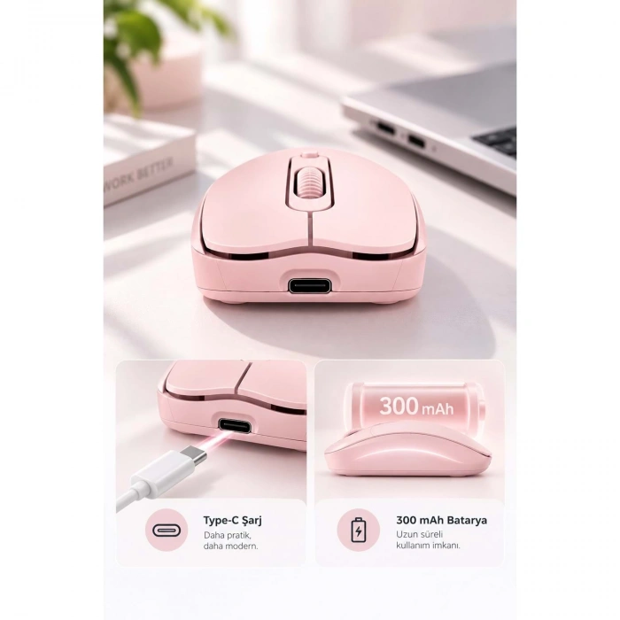 SPRANGE SR-M4 Kablosuz & Bluetooth 5.4 Şarjlı Mouse Pembe