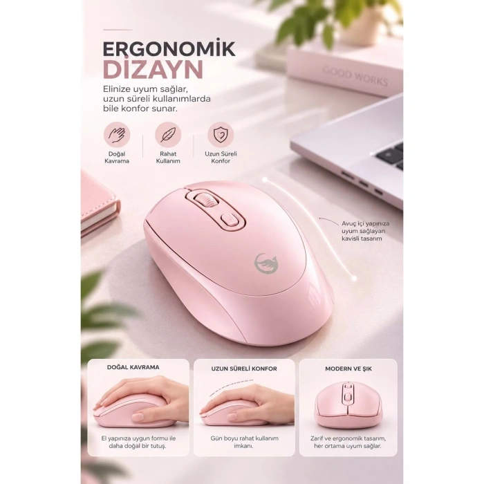 SPRANGE SR-M4 Kablosuz & Bluetooth 5.4 Şarjlı Mouse Pembe