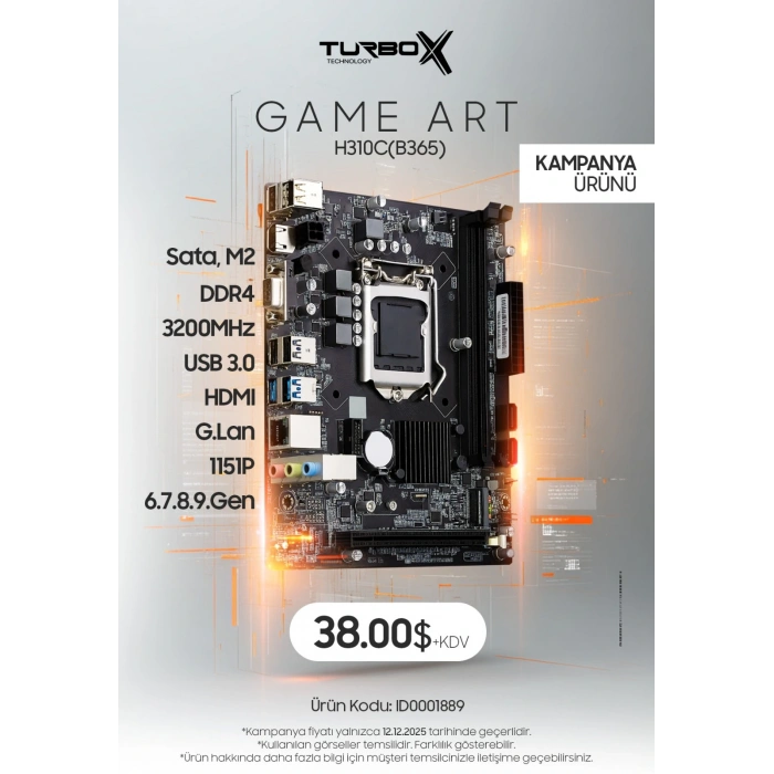 Turbox GameArt H310C B365 Intel B365 3200MHz DDR4 LGA 1151 Micro ATX Anakart