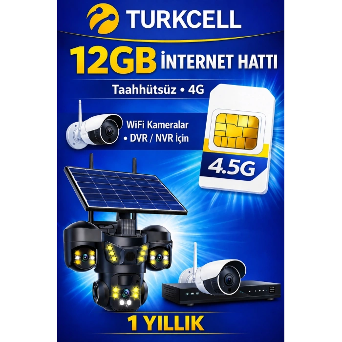 TURKCELL 12GB internet Hattı Sim Kart – Taahhütsüz – 4G – Wifi Kameralar DVR/NVR İçin 1 YILLIK