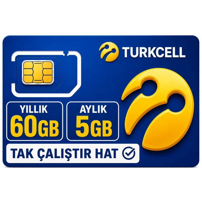 TURKCELL 60GB internet Hattı Sim Kart – Taahhütsüz – 4G – Wifi Kameralar DVR/NVR İçin 1 YILLIK