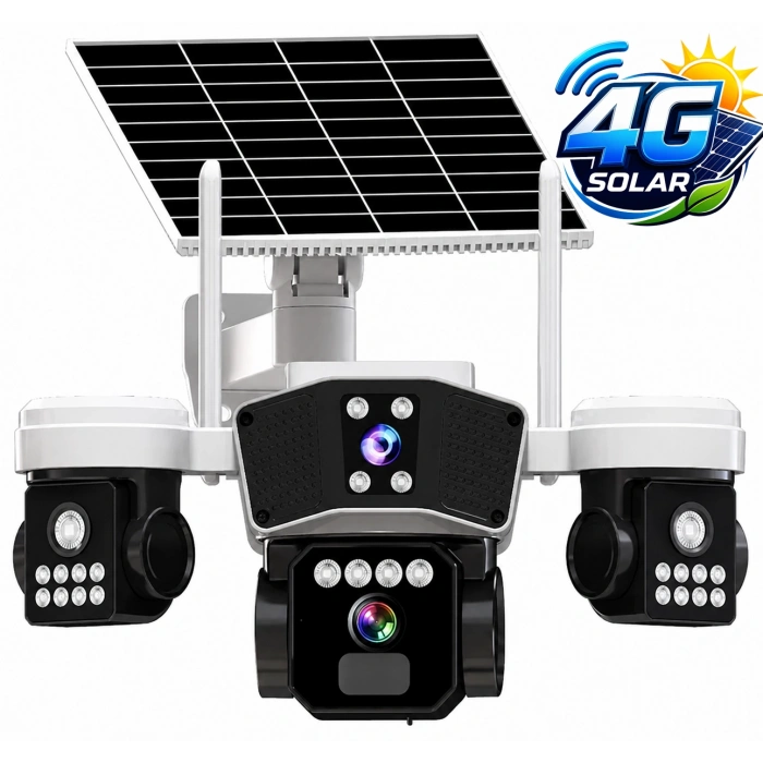 X5Tech 95GS 3 Kameralı 4G Solar Sim Kartlı PTZ IP Sesli Akıllı Güvenlik Kamera ( 3+3+3 MP )