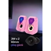 Sprange SR-PN785 2.0 RGB Işıklı Multimedia 5V 3W*2 Gaming Oyuncu Speaker -Pembe