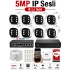 J-TECH 5MP Sesli 8 Li 6066 iP Renkli Gece Görüşlü 500GB Akıllı Güvenlik Kamera Seti – Yüz ve Araç Tanıma