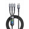 Platoon PL-8911 100W PD Dijital Ekranlı 3’ü 1 Arada Hızlı Şarj Kablosu USB-C USB-A Lightning Örgülü