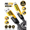 Platoon PL-8916 PD 27W Max Hızlı Şarj Kablosu USB-A – Type-C / Lightning 65W Örgülü
